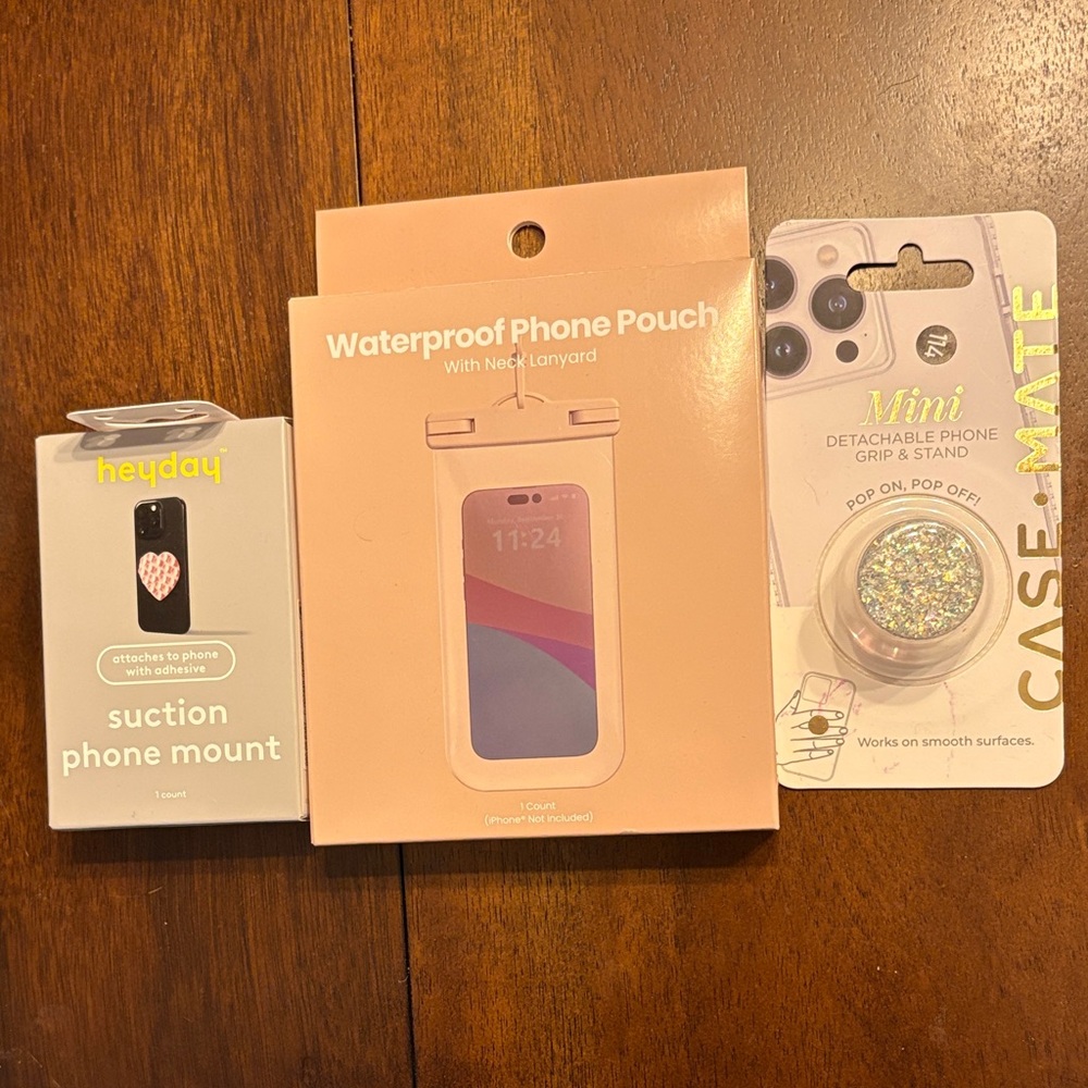 heyday Pink Waterproof Phone Pouch with Mini Glitter Phone Grip & Suction Mount